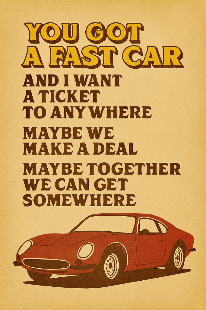 Fast Car Lyrics Poster Print