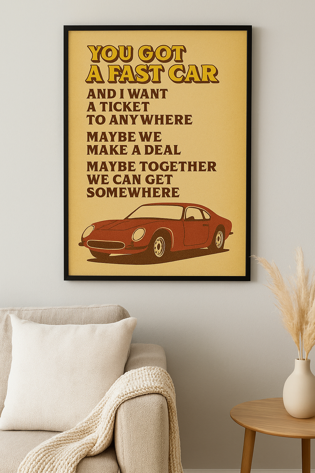 Fast Car Lyrics Poster Print