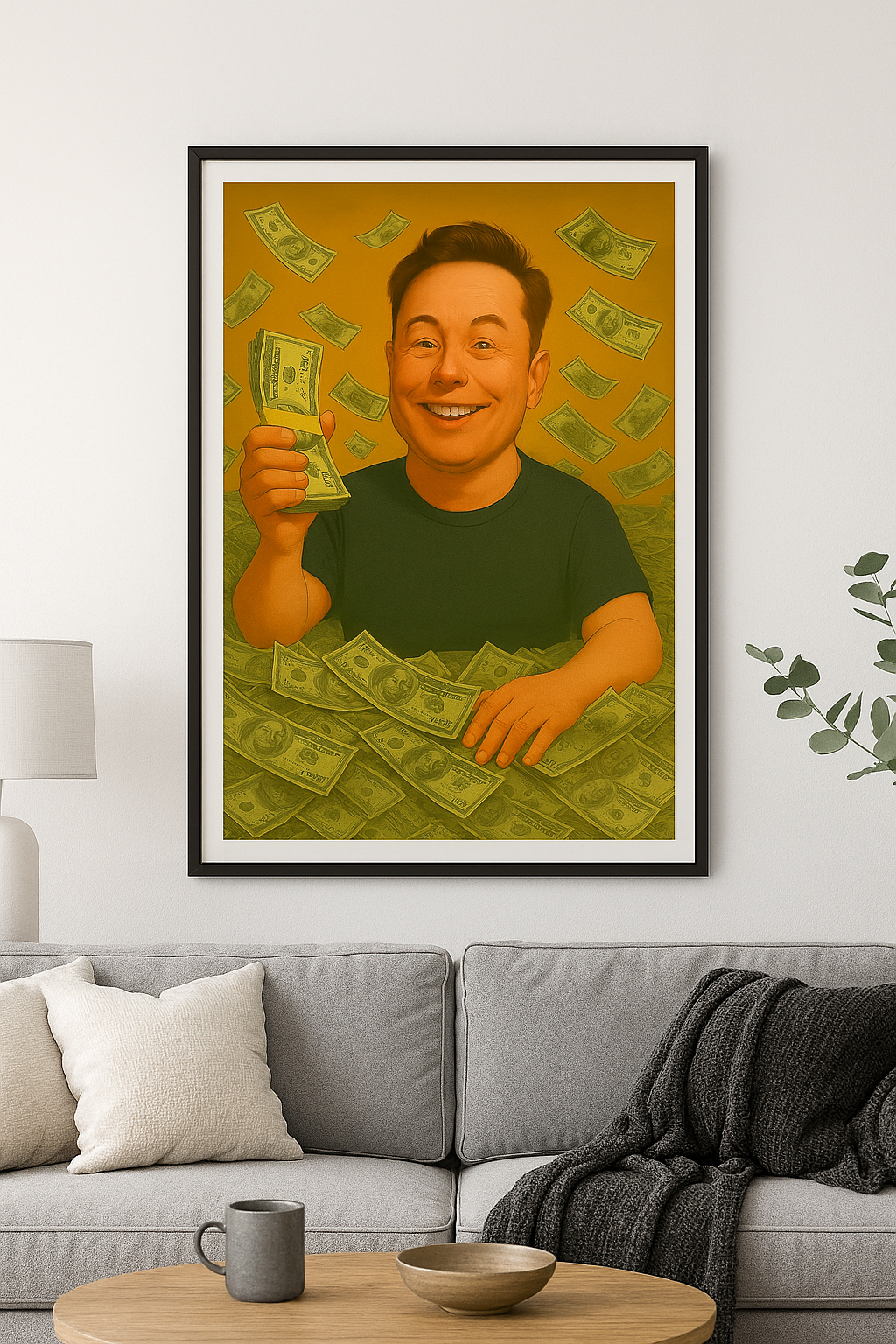 Elon Musk Money Cartoon Poster Print